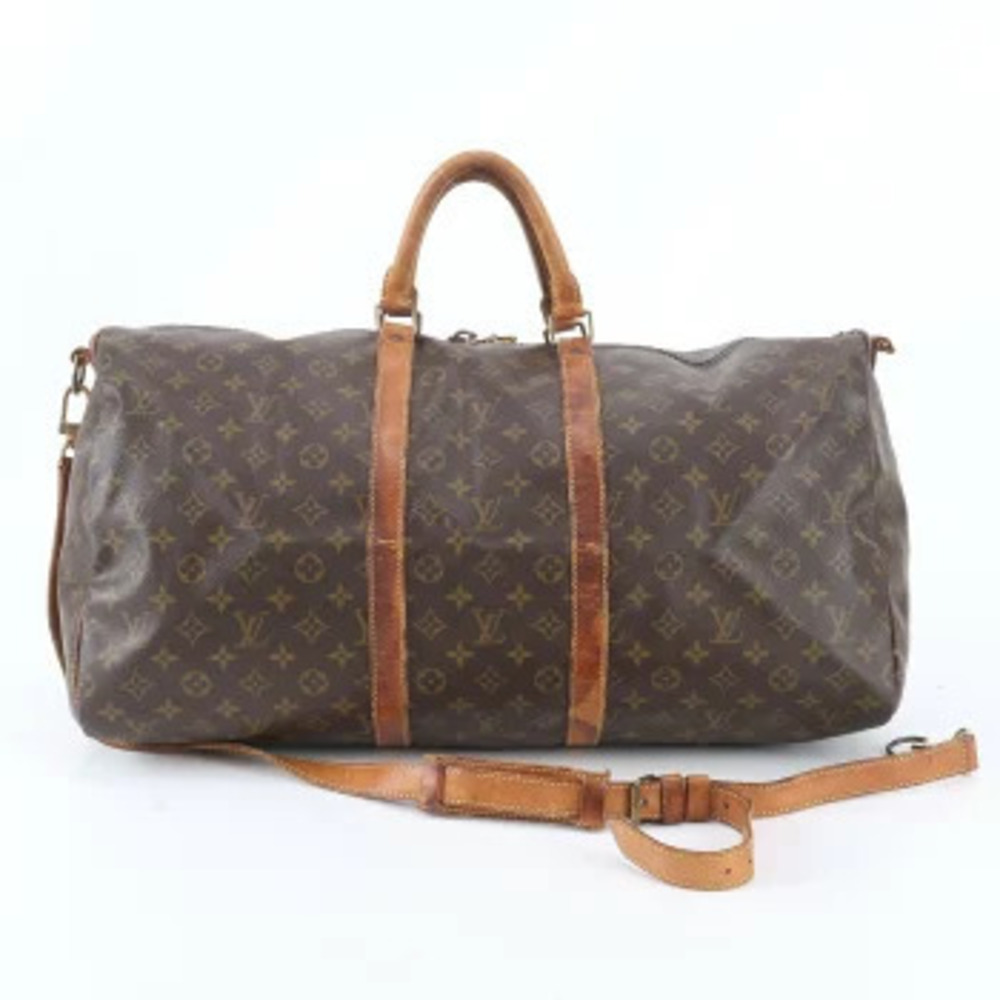 Louis Vuitton Monogram Keepall Bandouliere Leather Shoulder Bag Travel Bag Brown
